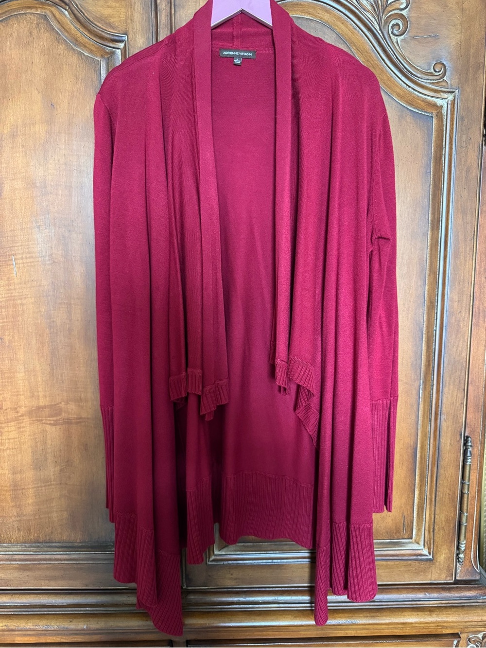 Adrienne Vittadini Open-Front Waterfall Cardigan in Berry Red